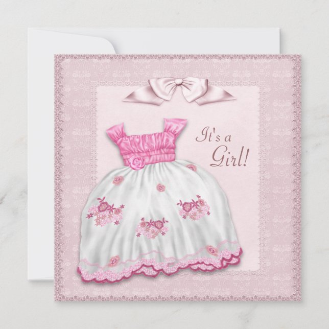 Pink and White Dress Baby Shower Invitation (Front)
