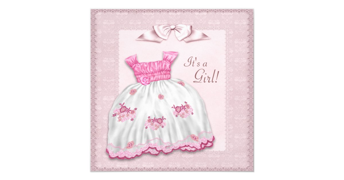 Pink And White Dress Baby Shower Invitation Zazzle Com