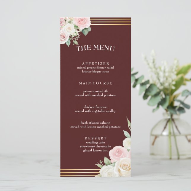 Pink and White Dusky Blooms Flat Menu (Standing Front)