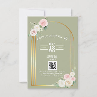 Pink And White Dusky Rose Blooms Wedding  RSVP Card