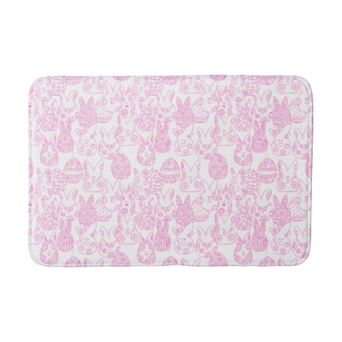 Pink and White Easter Bunnies and Eggs Bath Mat