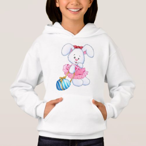 Pink and White Easter Bunny Rabbit with Easter Egg Hoodie