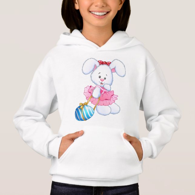 Pink and White Easter Bunny Rabbit with Easter Egg Hoodie (Front)