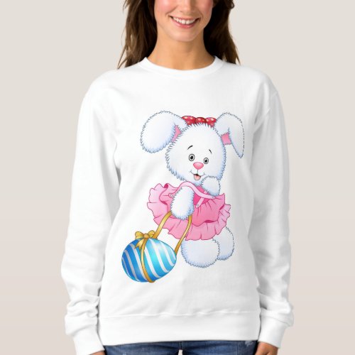 Pink and White Easter Bunny Rabbit with Easter Egg Sweatshirt