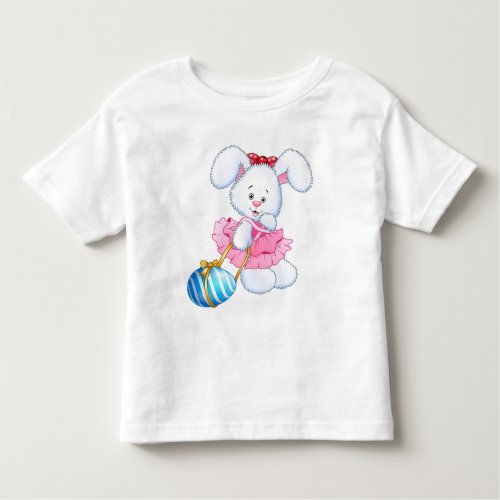 Pink and White Easter Bunny Rabbit with Easter Egg Toddler T_shirt