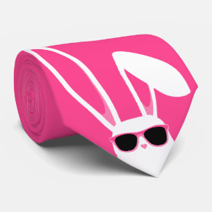 Pink and White Easter Bunny Wearing Sunglasses Neck Tie
