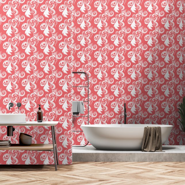 Pink and White Elegant Floral  Wallpaper (Bathroom)