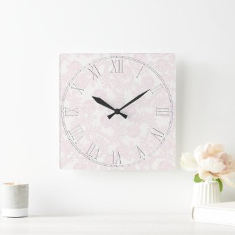 Pink and White Elegant Flower Floral Square Wall Clock | Zazzle