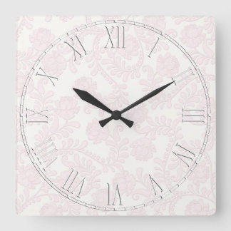 Pink and White Elegant Flower Floral Square Wall Clock