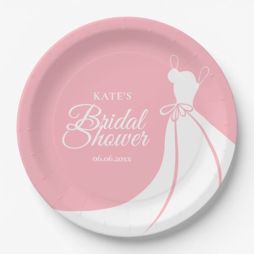 Pink and White Elegant Gown Bridal Shower Paper Plates