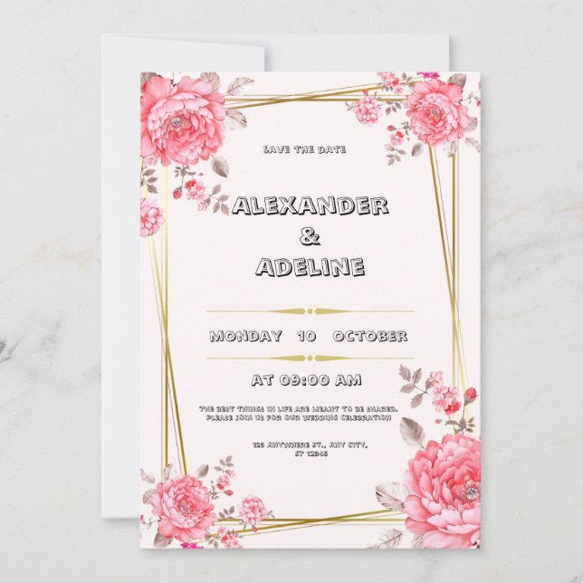 Pink and White Elegant Wedding Invitation (Front)