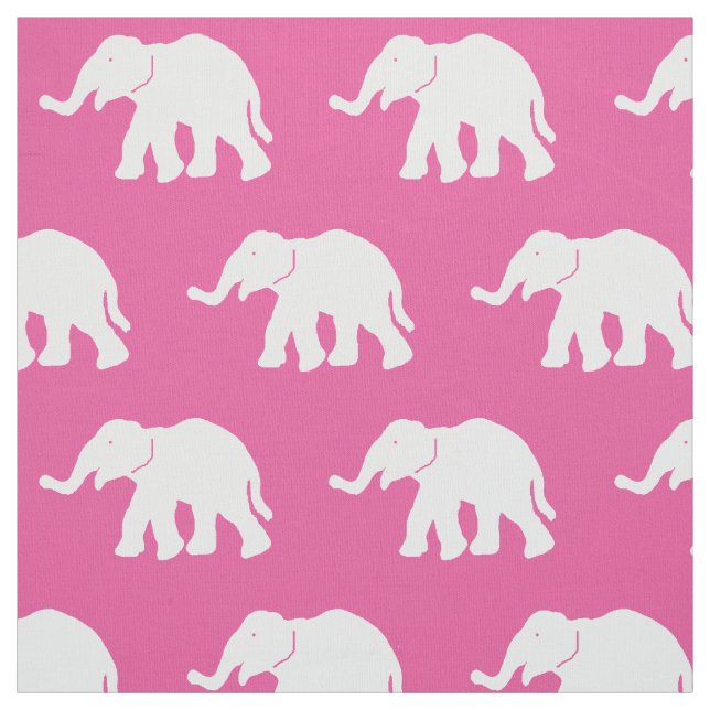 Pink and White Elephant Fabric (Swatch)