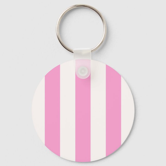 Pink and White Extra Large Stripe Pattern Keychain (Front)