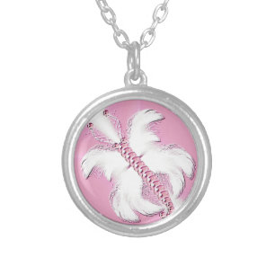 Pink And White Fantasy Butterfly Silver Plated Necklace