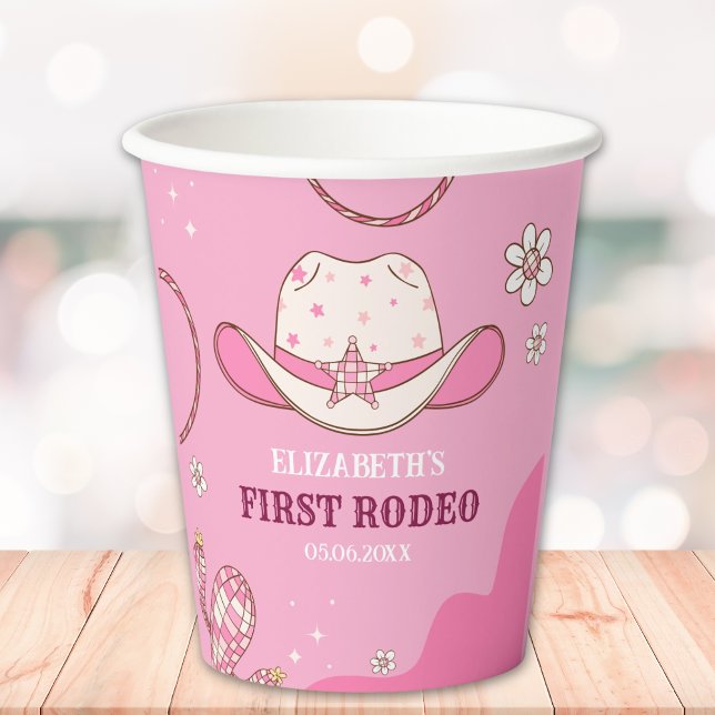 Pink and White First Rodeo Birthday Theme Paper Cups (Creator Uploaded)