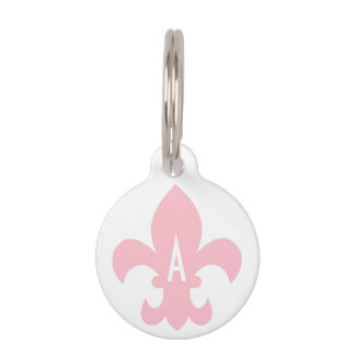 Pink and White Fleur de Lis Monogram Pet ID Tag