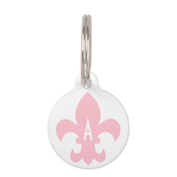 Pink And White Fleur De Lis Monogram Pet Id Tag by cliffviewgraphics at Zazzle