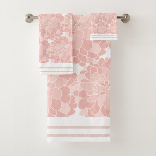 Pink and White Floral Bath Towel Set | Zazzle.com