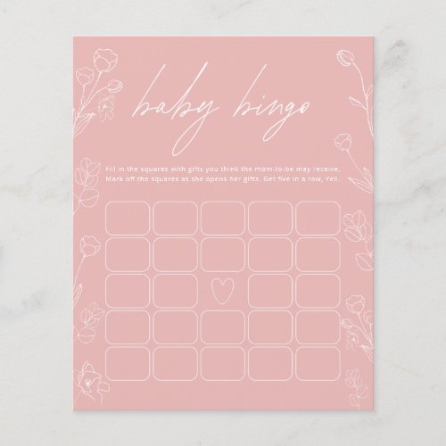 Pink and White Floral Bingo Baby Shower Game 