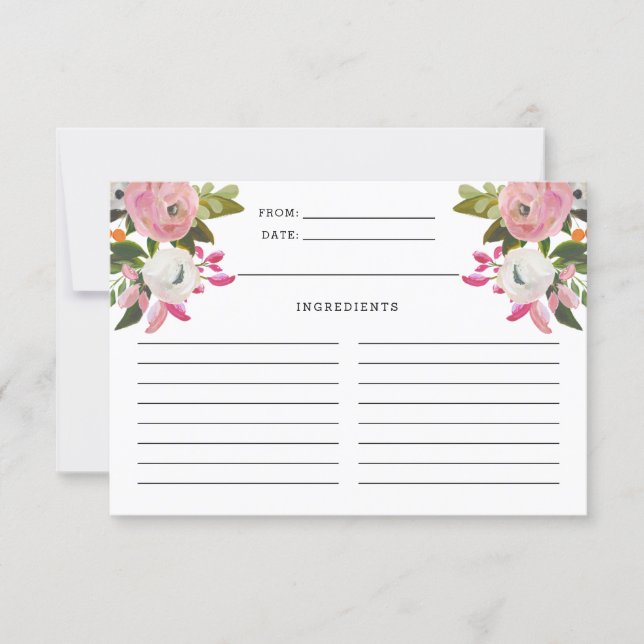 Pink and White Floral Blooms Recipe Card (Front)