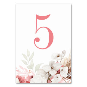 Pink and White Floral Boho Elegant Table Number