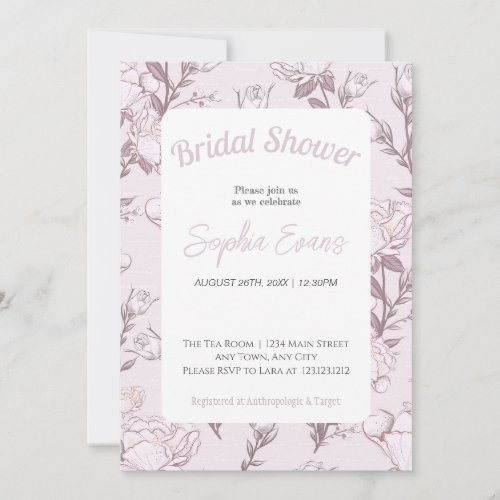 Pink and White Floral Bordered Bridal Shower Invitation