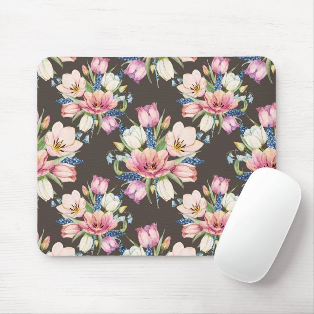 Pink And White Floral Bouquet Pattern Mouse Pad (With Mouse)