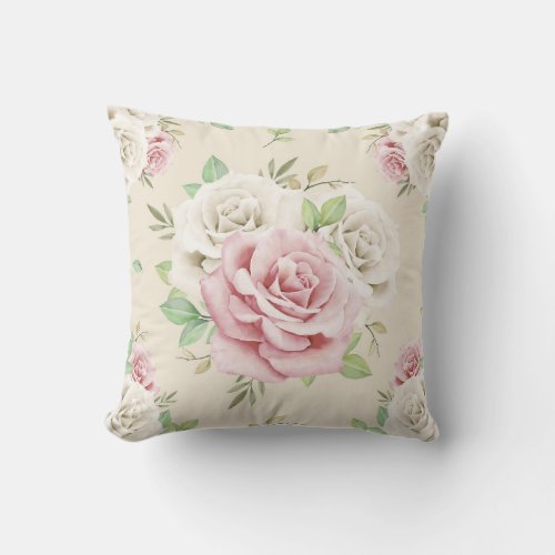 Pink And White Floral Bouquet Throw Pillow