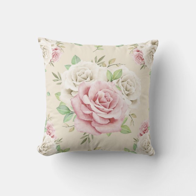 Pink And White Floral Bouquet Throw Pillow (Front)