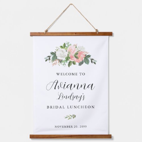 Pink and White Floral Bridal Luncheon Welcome Hanging Tapestry