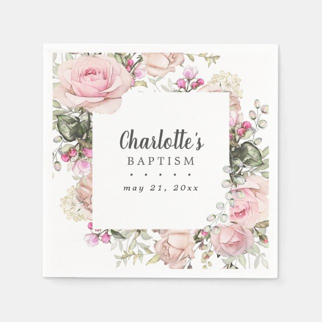 Pink and White Floral Custom Baptism Napkins (Front)
