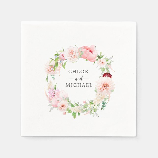 Pink and White Floral Custom Wedding Napkins (Front)