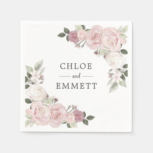 Pink and White Floral Custom Wedding Napkins