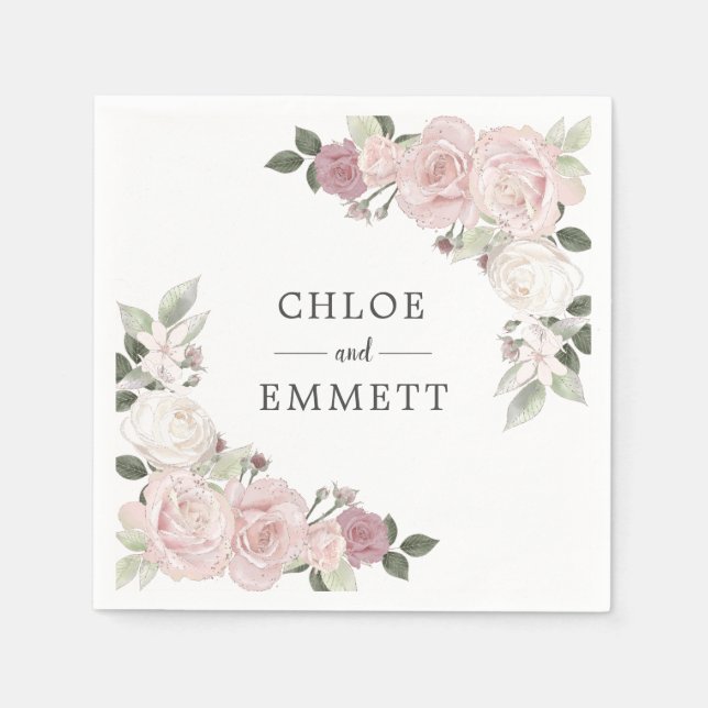 Pink and White Floral Custom Wedding Napkins (Front)