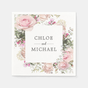 Pink and White Floral Custom Wedding Napkins