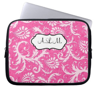 Pink and White Floral Damask Laptop Sleeve