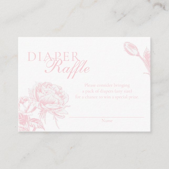 Pink and White Floral Diaper Raffle Enclosure Card (Front)