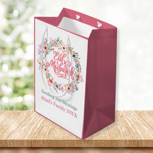 Pink and White Floral Eid Mubarak Gift Bag (Creator Uploaded)