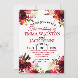 Pink and White Floral Greenery Wedding Invitation