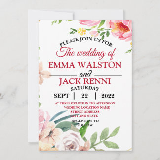 Pink and White Floral Greenery Wedding Invitation