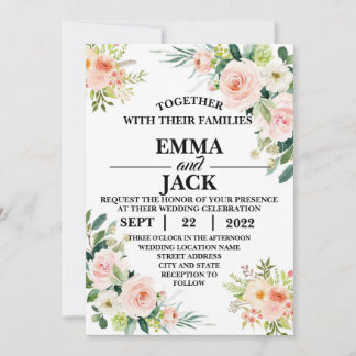 Pink and White Floral Greenery Wedding Invitation