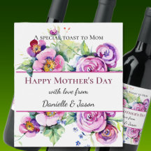 Pink and White Floral Mother's Day Wine Label
