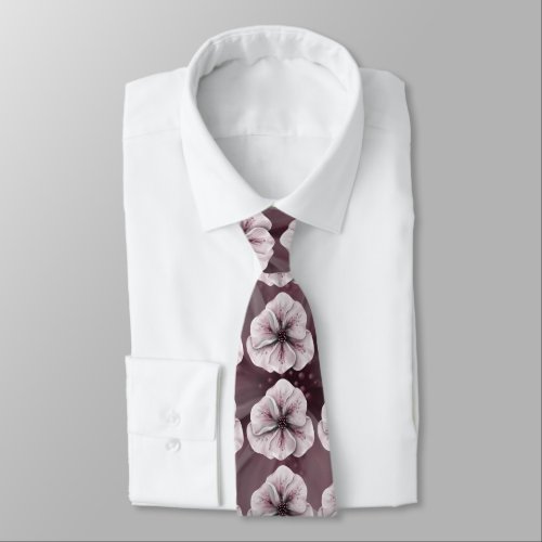 Pink and White Floral on Burgundy Tie