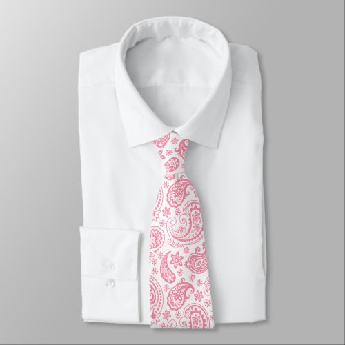 Pink and White Floral Paisley Pattern Neck Tie