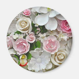 Pink and white floral print magnet