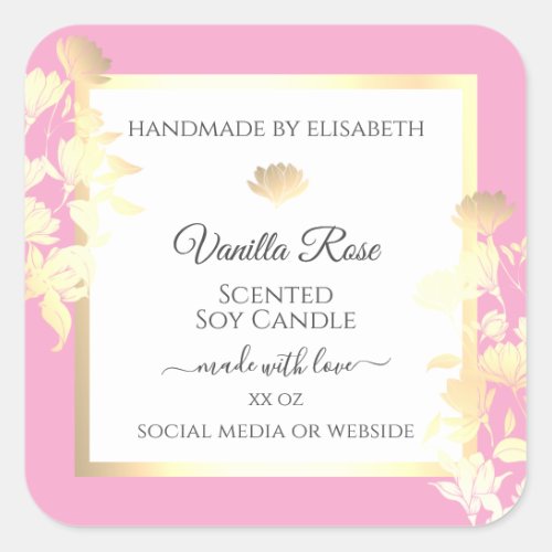 Pink and White Floral Product Labels Gold Flowers