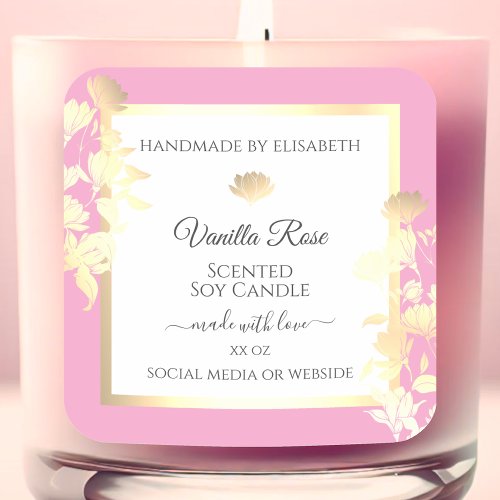 Pink and White Floral Product Labels Gold Flowers