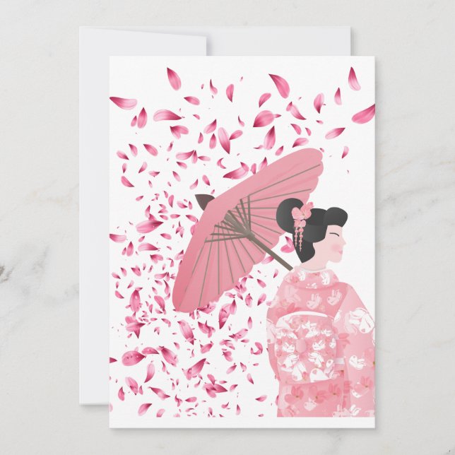 Pink and White Floral Rain Japanese Holiday Card (Front)