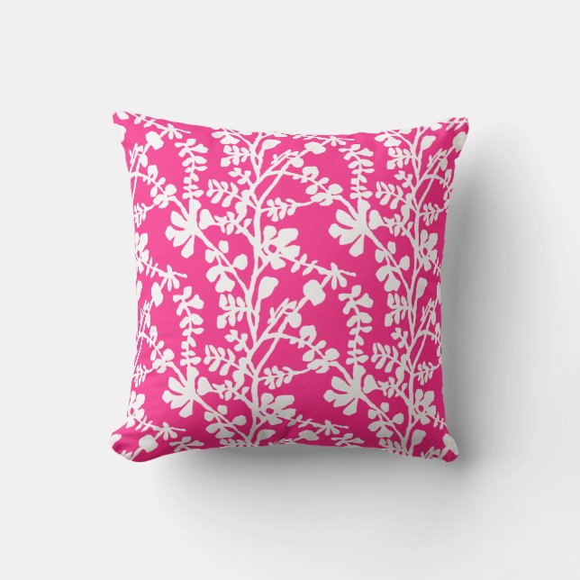 Pink And White Floral Repeating Pattern Throw Pillow (Front)
