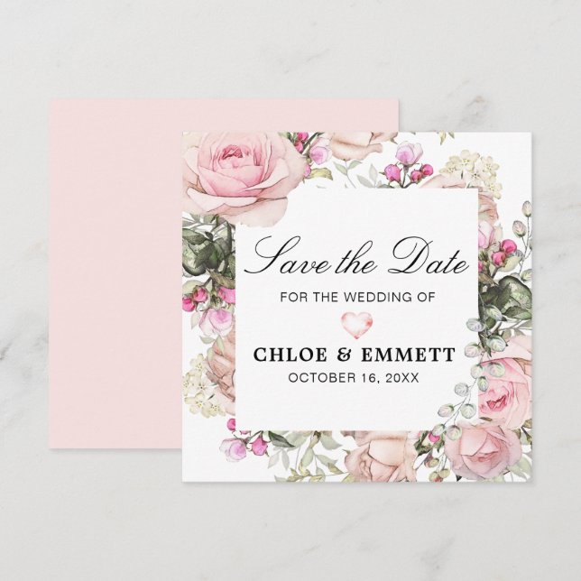 Pink and White Floral Save the Date Invitation (Front/Back)